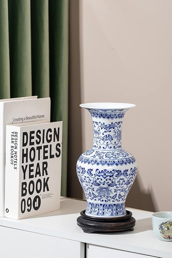 Blue and White Vase, Blue Vase, Chinoiserie Vase, Blue and White Ginger Jar Vase for Home Decor, Blue and White Porcelain Decor,10 "H