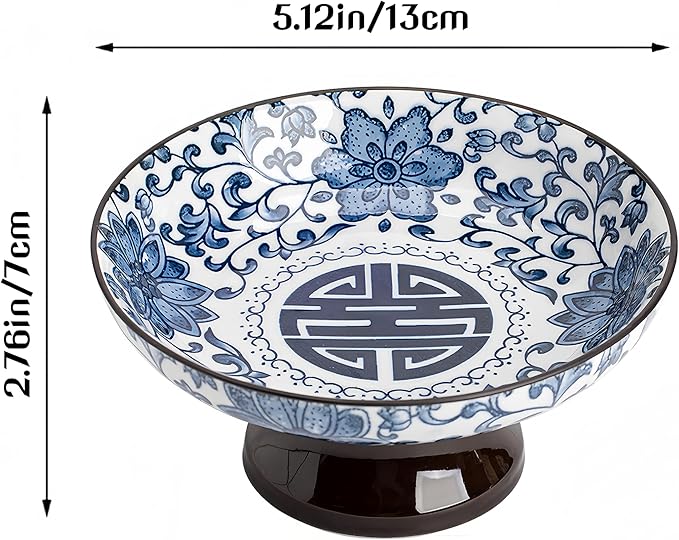 Vintage Blue and White Porcelain Tea Pastry Tray - Footed Fruit Platter, Asian Style Small Plates, Snack Dessert Nut Bowls, Ceramic Serving Tray, Japanese and Asia Phoenix Design