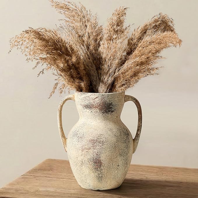 Emotionally Grounded Vase, Vaseking Large Ceramic Rustic Vase with 2 Handles, 8.6 inch Minimalist Decorative Farmhouse Tall Vases for Home Decor, Living Room, Enterway, Table Decoration,Terra