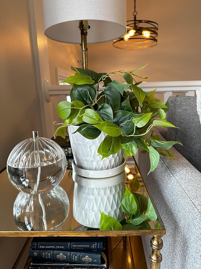 Garden & Home Matte White 8 inch Indoor Ceramic Planter with an Attached Saucer and Drainage Hole. Perfect Plant Pot for All House Plants, Herbs, and Flowers