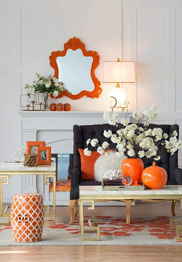 A&B Home Decorative Orbs - Table Centerpieces Set of 6 Ceramic Sphere Ball with Flat Side Orange Pattern, 4 inch