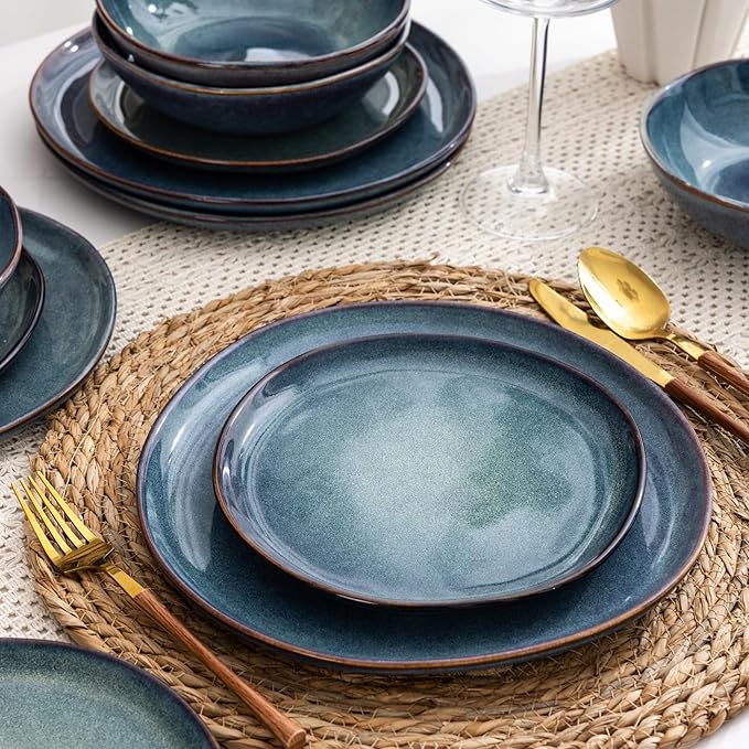 AmorArc Ceramic Dinnerware Sets,Handmade Reactive Glaze Stoneware Plates and Bowls Sets,Highly Scratch Resistant | Dishwasher & Microwave Safe Dishes Set,Service for 6 (18pc)