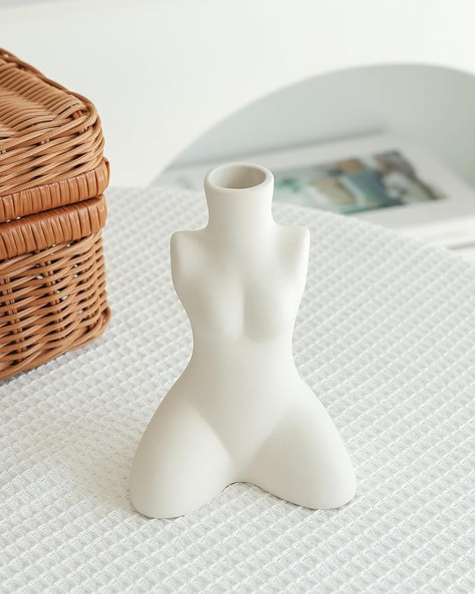 Elegant Female Torso Ceramic Vase – Minimalist Abstract Body Sculpture for Home, Office, and Living Room Décor – Modern Aesthetic, Perfect for Floral Arrangements, Dried Flowers, Standalone Art Piece.