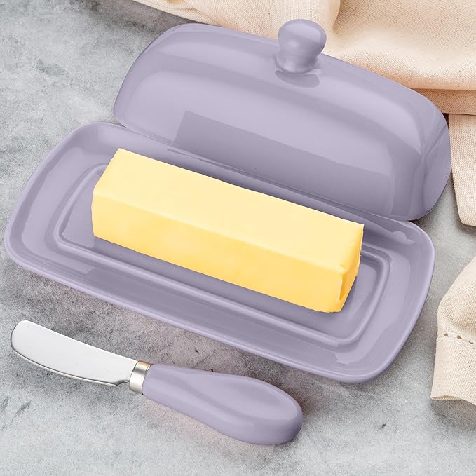 Zulay Butter Dish With Lid For Countertop - Porcelain, Ceramic Butter Dish with Knob Handle Great for Cooking - Elegant Design Butter Holder - Durable & Sturdy Butter Keeper - Periwinkle