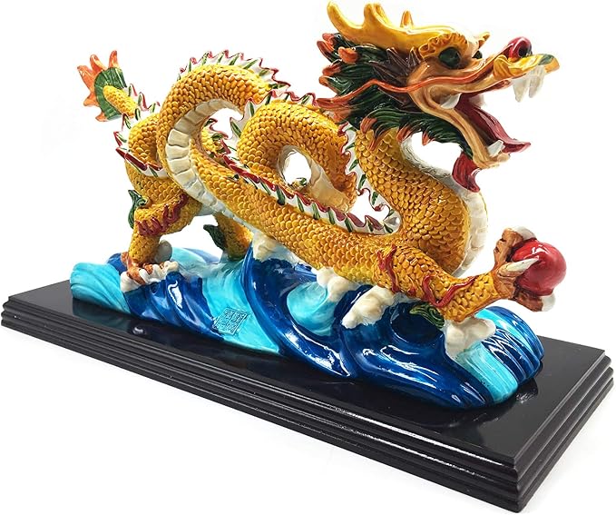 FUNSXBUG 11 Inch Large Chinese Feng Shui Dragon Statue Sculpture Figurines Feng Shui Decor Home Office Decoration Tabletop Decor Ornaments Good Lucky Gifts
