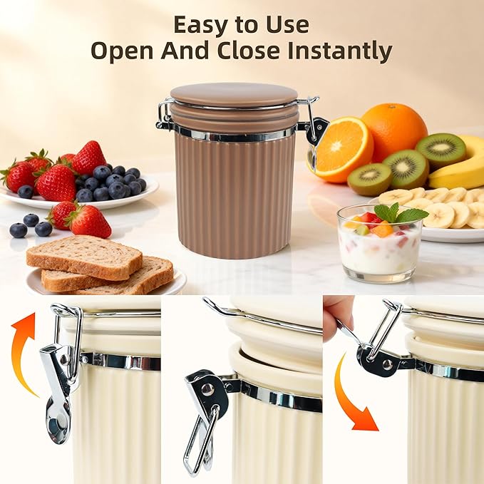 Ceramic Kitchen Canisters Porcelain Food Storage Jar with lie 700ml/24 fl.oz Airtight Freshness Oxidation-Resistant for Flour, Sugar, Coffee,Tea, Oatmeal, Biscuits, Pantry & Countertop Organization