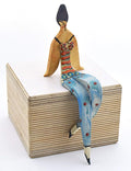 Small Sitting Woman Decorative Ceramic Sculpture Handmade and Handpainted with Multicolored Foc-Art Decoration. 3,94" x 2,36" x 6,69"