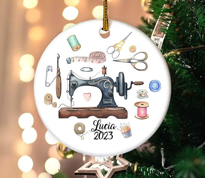Personalized Sewing Machine Christmas Tree Ornament, Xmas Sewing Lover, Christmas Tailor, Xmas Quilting Ornament Decoration