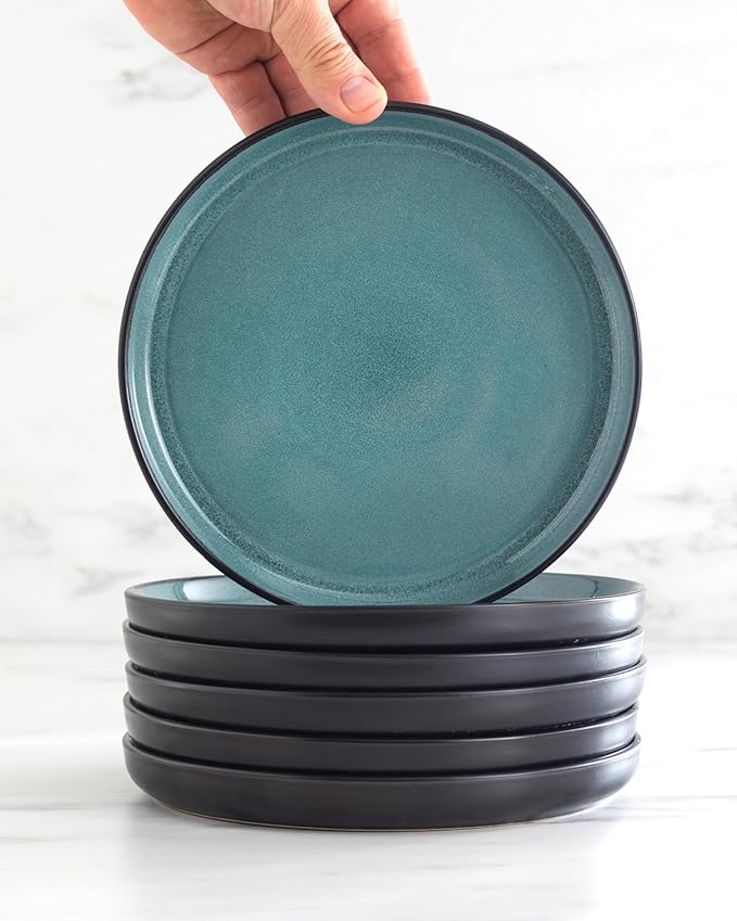 Stoneware small dinner plates set 2 pcs – 7.5" dark petrol blue ceramic salad & dessert plates – Dishwasher and microwave safe – Stylish plates set – Dinner service