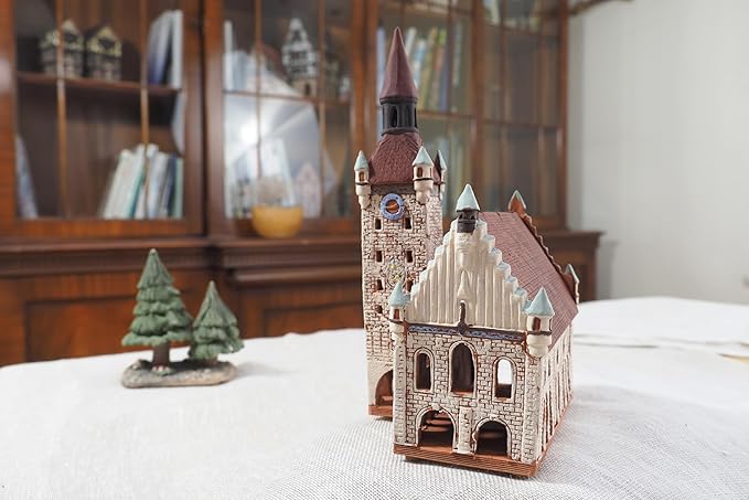 Ceramic Art Tealight Candle Holder Room Decoration Handcrafted Collectible Miniature Light House Old Town Hall in Munchen, Bavaria, Germany B325N*