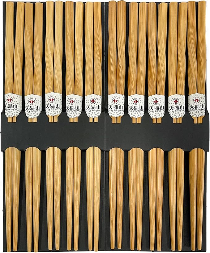 10 Pairs Bamboo Chopsticks Reusable, Twisted chopsticks Natural Wooden Chopsticks, 9.06 Inch/23cm Dishwasher Safe Lightweight by LANHUTHS