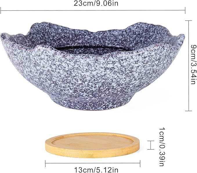 ARTKETTY Bonsai Pots - 9.06'' Ceramic Pots for Indoor Plants, Large Succulent Pots with Drainage Bamboo Tray, Unique Bonsai Tree Planters Round Cactus Flower Plant Container Bowl Home Office Decor