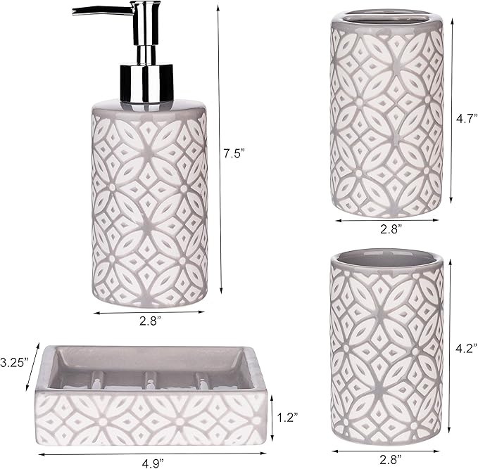 Groovy Bathroom Accessories Set - Complete Bath Accessory Sets Includes Soap Dispenser, Toothbrush Holder, Tumbler, Soap Dish,
