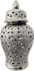 Noori Home - 100% Modern Glam Artisan Ceramic PARKER Medium Silver Ginger Jar Urns with Lid 9.25x9.25x18
