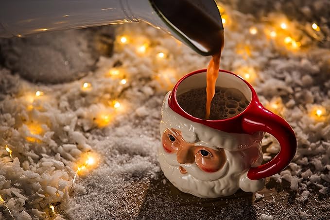Cypress Home Vintage Santa Ceramic Christmas Mug | 14 ounces | Coffee Cup for Coffee, Tea, Hot Chocolate, and Holiday Gifts Presents