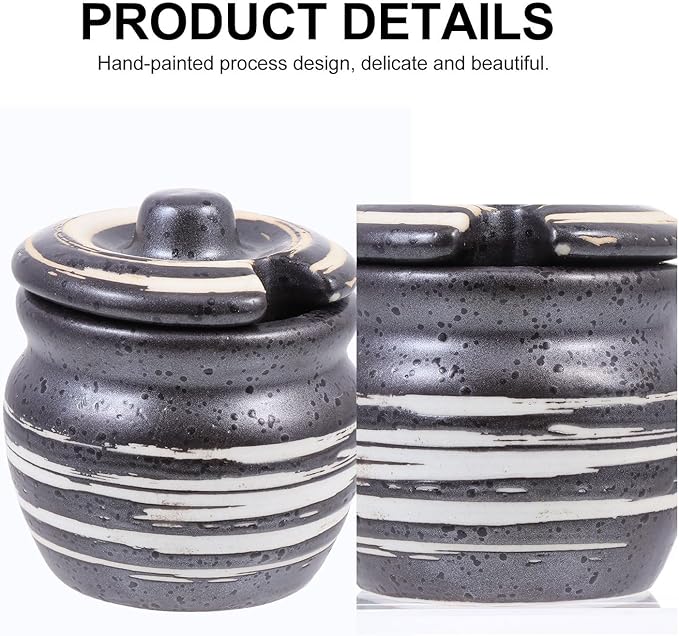 BETOOKY Ceramic Sushi Seasoning Pot and Mustard Condiment Pot Compact Black Ceramic Storage Jar for Asian Kitchen Dining and Sushi Serving