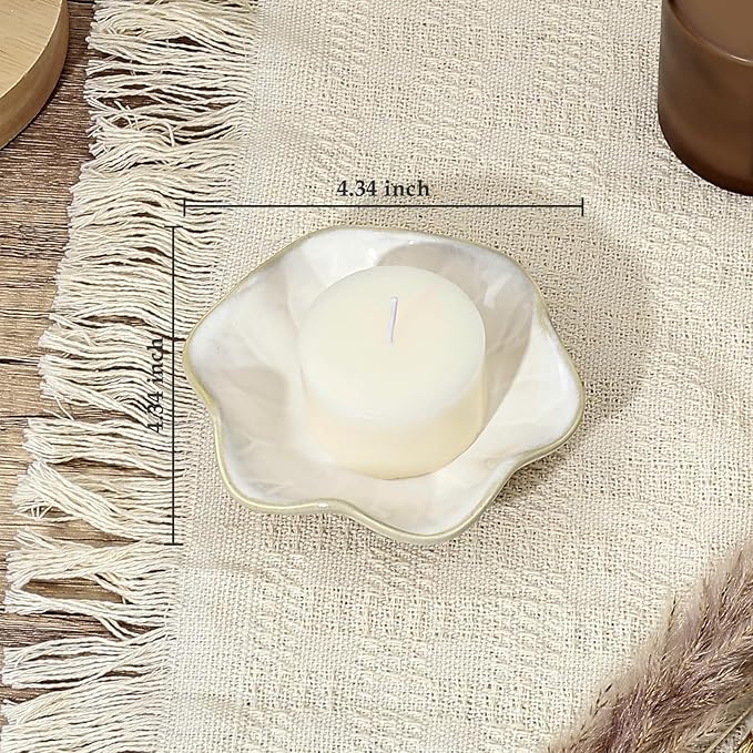 Koythin 2-Piece Ceramic Candle Holder, Aesthetics Candlestick Holders for Tea Lights, Lotus Leaf Shape Candle Stand for Mantle Table, Adorable Vintage Decor for Weddings Dining (Milky White)