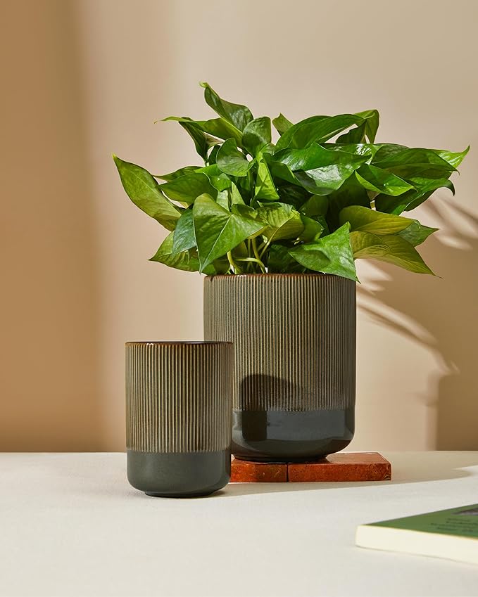 Utensil Holder, 7.3"+5.3" Ceramic Kitchen Utensil Holder for Countertop, Large Cooking Utensil Organizer, Modern Utensil Crocks Spatula Holder for Farmhouse Kitchen Counter Decor, Brown Green