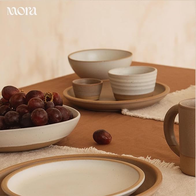 Mora Mini Ramekins Set of 4, 8oz Ceramic Pottery Baking Dishes - Microwave, Oven and Dishwasher Safe - Oat