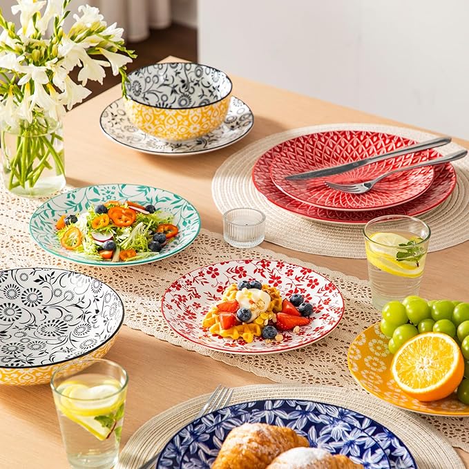 vancasso Ceramic Salad Plates Set of 6, Small Vintage 8.25 Inch Plate Set of 6 for Kitchen, Porcelain ColorfulDessert Plates for Kitchen, Microwave Oven Dishwasher Safe, Vintage Gift, Muted