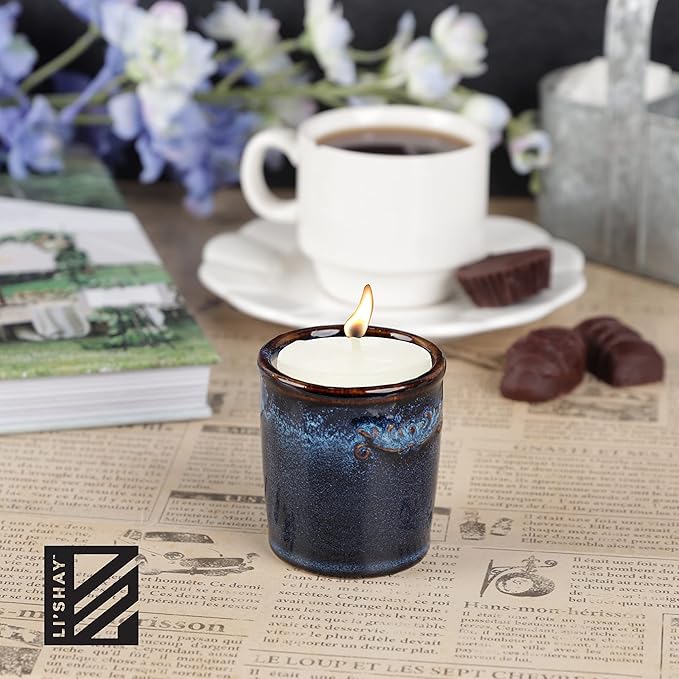 Votive Candle Holder for Home and Kitchen Décor- Ceramic Candle Holder Set of 2 - Navy