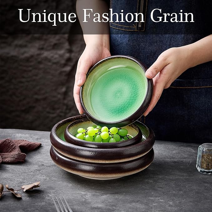 Ceramic Dessert Plates Set of 4, 6 Inch Mini Appetizer Plates Set, Stoneware Small Plate Set for 4, Handmade Round Dishes for Home Decor, Microwave,Oven,and Dishwasher Safe, Green