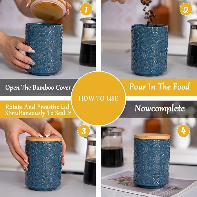 TEATALK Ceramic Canister with Airtight Lid, Perfect for Coffee, Sugar, Tea Storage, 23 Fl Oz, Dark Blue