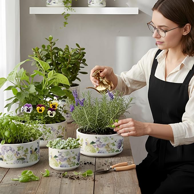 Ceramic Planters Set of 3 – 5.9/4.9/ 3.9 in White Cylinder Indoor Plant Pots , Plant Pots Indoor for Olive Tree，Matte Glazed Stoneware Flower Pots for Succulent Herb Cactus (3, Ceramic White)