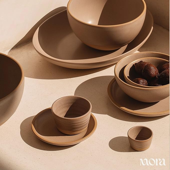 Mora Nano Ramekins Set of 4, 2oz Ceramic Pottery Sauce Cups - Microwave, Oven and Dishwasher Safe - Mushroom