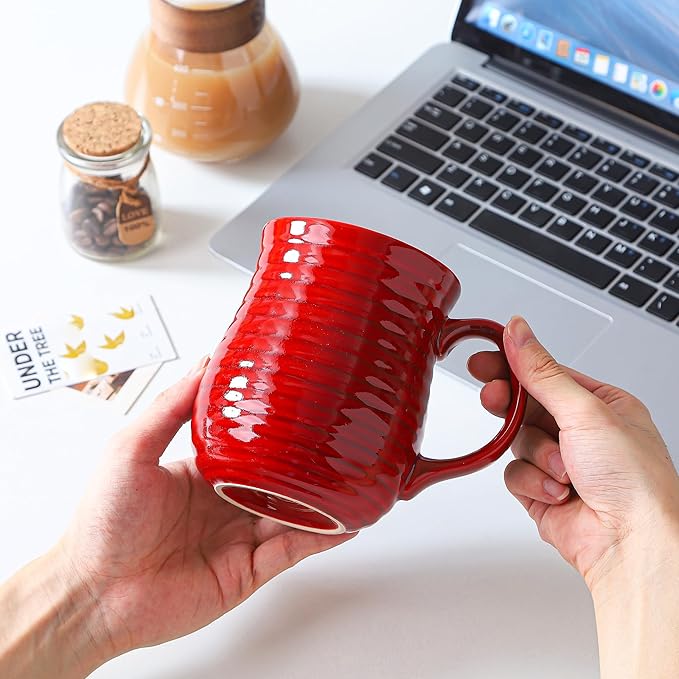 23 oz Large Ceramic Coffee Mugs, Handmade Cup with Large Handle, Big Tea and Coffee Cups for Office and Home, Microwave and Dishwasher Safe (Red)