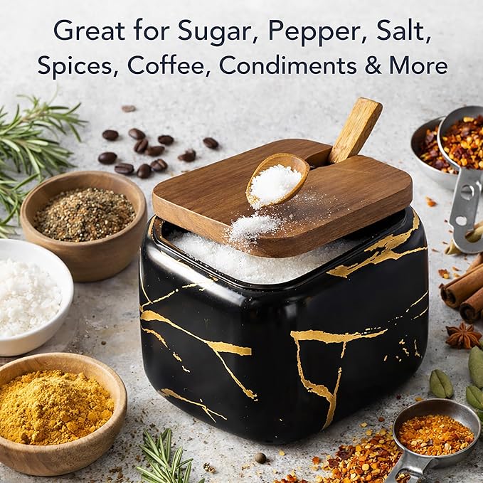 Ceramic Spice Jars Porcelain Condiment Jars Set Marble Ceramic Seasoning Box 3pcs Condiment Pots for salt, sugar, pepper Kitchen Seasoning Condiment Jar Set （Color mixing）