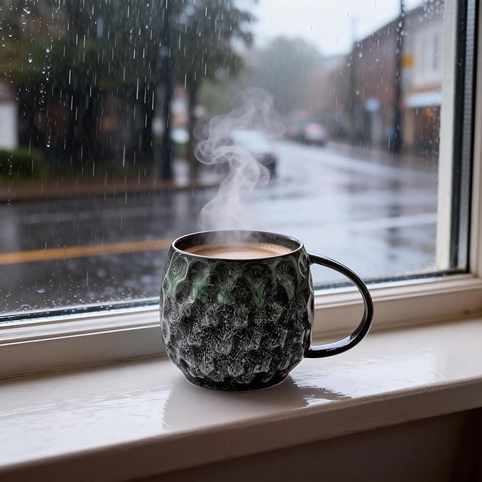 20oz Large handle Ceramic Coffee Mug, Handmade Glaze Color Changing Mug with Easy-Grip Handle, Unique Handcrafted Tea Cup for Home, Office, Gift Giving (cyan)