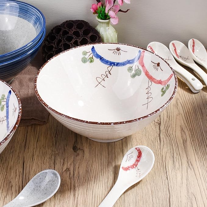 Japanese Ceramic Noodle Bowls, 8.3 Inch Asian Porcelain Ramen Set of 2 for Soup Pho Bowls (wc)