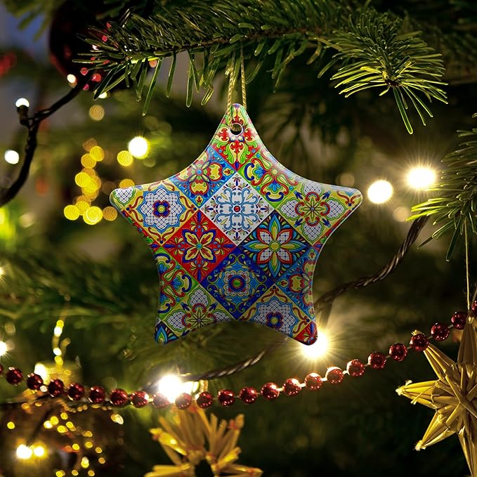 Christmas Ornaments 2025,Mexican Talavera Ornaments for Christmas Tree Holidays Ornaments Decorations,adornos de Navidad Ceramic Xmas Gifts Idea for Home Decor
