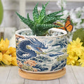 Trend Dragon and Print Ceramic Planters Chinoiserie Asian Inspired Flower Pots for Indoor Plants with Drainage Holes and Saucers Pot for Pots Outdoor Indoor Plants