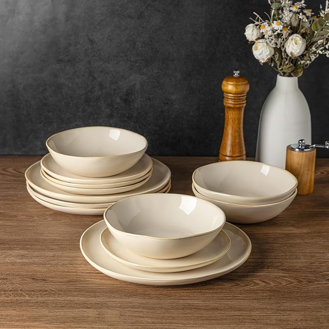 AmorArc Ceramic Dinnerware Sets,Handmade Reactive Glaze Stoneware Plates and Bowls Sets,Highly Scratch Resistant | Dishwasher & Microwave Safe Dishes Set,Service for 6 (18pc)