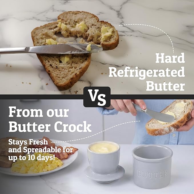 PriorityChef Butter Crock with Lid with Water Line,Ceramic French Butter Dish to Leave On Counter, Nimbus Cloud