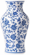 Blue and White Porcelain Décor, Blue and White Vase, Blue Vase, Chinoiserie Vase, Blue and White Ginger Jar Vase for Home Decor,Flower Vase,11" H