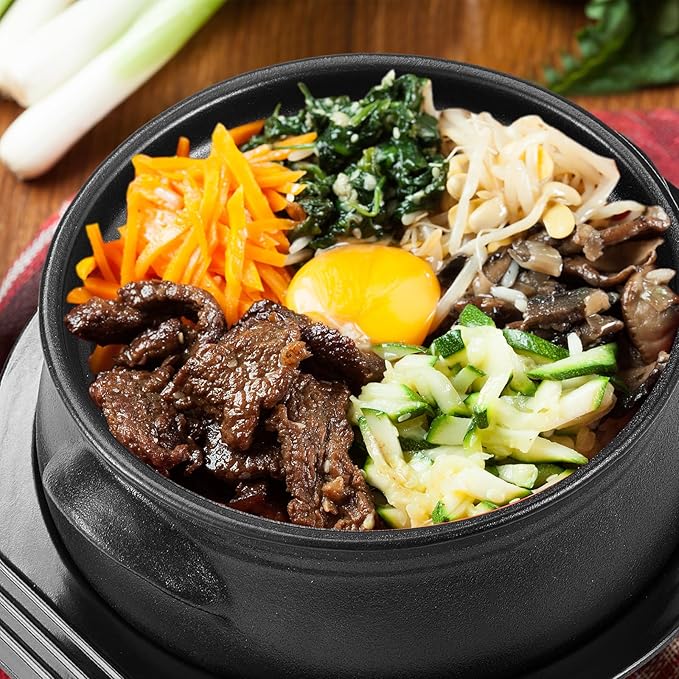 1 Pcs Korean Stone Pot Clay Cooking Pot Set Ceramic Sizzling Hot Bowl Korean Bibimbap Soup Dolsot Bowl with Lids for Ttukbaegi and Koreans Stew (38 oz)