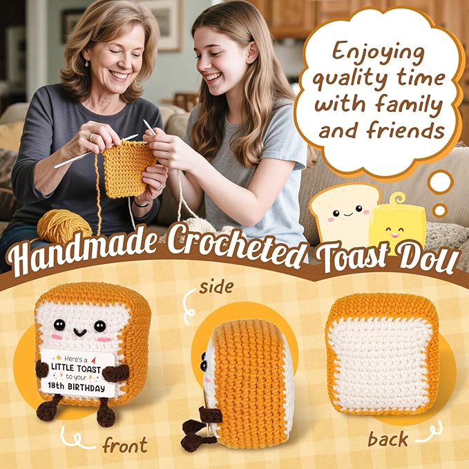 A Little Toast to Your 18th Birthday - Mini Handmade Crochet Toast Gifts for 18 Year Old Girl Boy, Funny 18th Birthday Gifts for Girls Boys Daughter Son Sister Friend, Adult Handmade Crochet