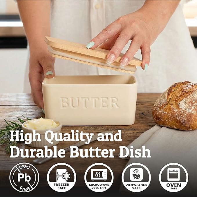 PriorityChef Extra Large Butter Dish with Lid for Countertop, Ceramic Butter Container With Airtight Cover, Butter Keeper for Counter or Fridge, Butter Holder Storage, Cannoli Cream