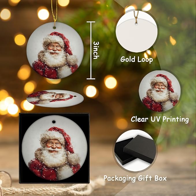 Vintage Christmas Santa Ceramic Ornament Gifts, Retro Christmas Winter Santa Claus Decorative Hanging Ornaments for Xmas Tree Holiday Party Decoration, Winter Xmas Tree Decorations