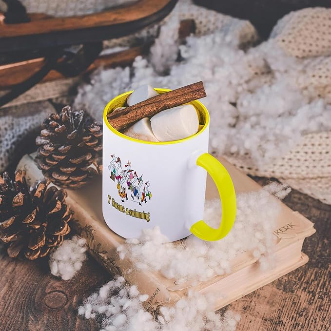 3dRose Seven Swans a-Swimming 11oz Two-Tone Yellow Mug