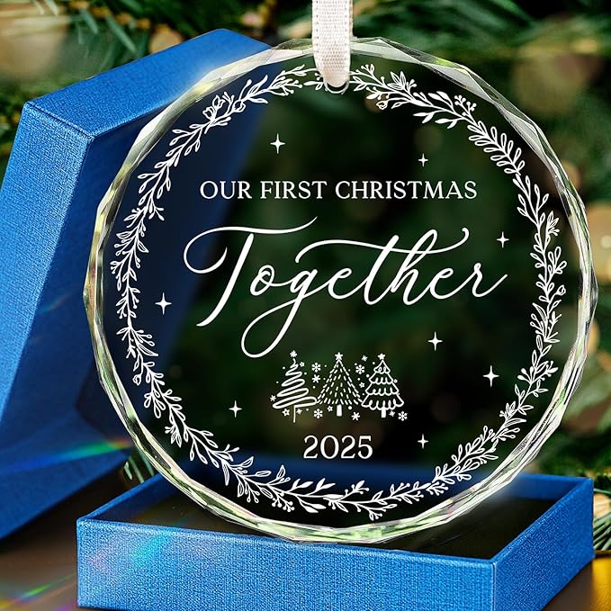 HEXMOZ Christmas Couples Gifts - First Christmas Together Ornament 2025 for Him Her, Boyfriend Girlfriend, Married Couple - Better Together Unique Wedding Gift Ideas - First Xmas Glass Ornament