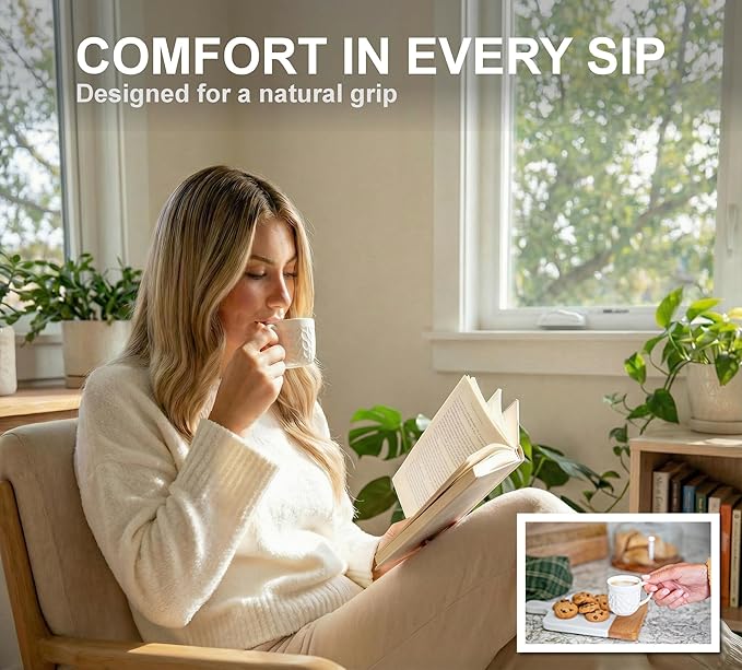 25DOL Ceramic Espresso Cups Set of 2 - White Cappuccino Cup with Nature Engravings and Comfort-Grip Handle - Expresso Coffee cups, 3.3 Oz Small Lead-Free Shot Mugs, Safe for Dishwasher, Microwave