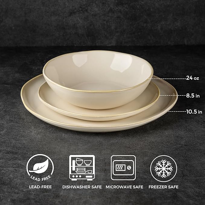 AmorArc Ceramic Dinnerware Sets,Handmade Reactive Glaze Stoneware Plates and Bowls Sets,Highly Scratch Resistant | Dishwasher & Microwave Safe Dishes Set,Service for 8 (24pc)