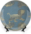 Blue Tibet Tiger Fashion Plates, Chinoiserie Tiger in Blue Customize Ceramic Ornaments Dessert Plates for Kitchen Display Wedding Decor, with 1 Display Stand Art Decorations for Wall Household