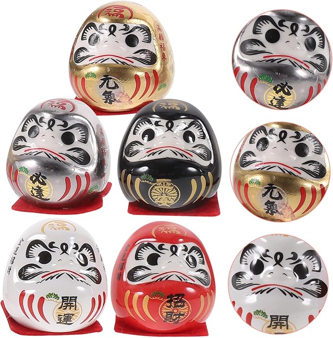 Ciieeo Japanese Ceramic Darma Figurine Miniature Lucky Doll Decor for Car Home Office Asian Collectible Ornament Feng Shui Wealth and Fortune Sculpture