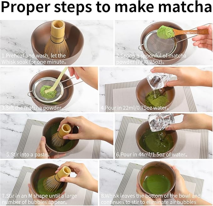 12 Pcs Matcha Whisk Set - Matcha Set Includes Matcha Bowl and Cup, Matcha Kit for Ceremony Making Tools, Gift for Family/Friend （pottery）
