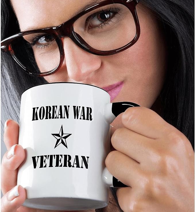 3dRose Korean War Veteran, Black and White 15oz Two-Tone Black Mug
